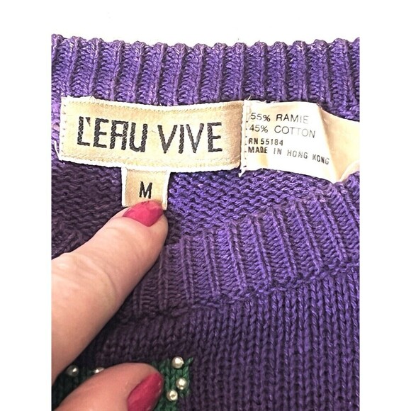 80's Vtg Crew Neck Sweater Colorful Floral Embroidery & Bead Embellished Women M - Picture 4 of 8